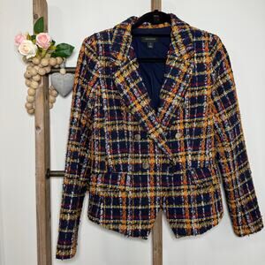 Halogen Plaid Blue Orange Mix Tweed Blazer Size 10